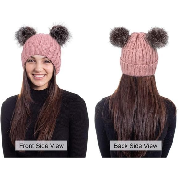 Arctic Paw Womens Winter Hat Cable Knit Beanie for Women Faux Fur Pompom Ears